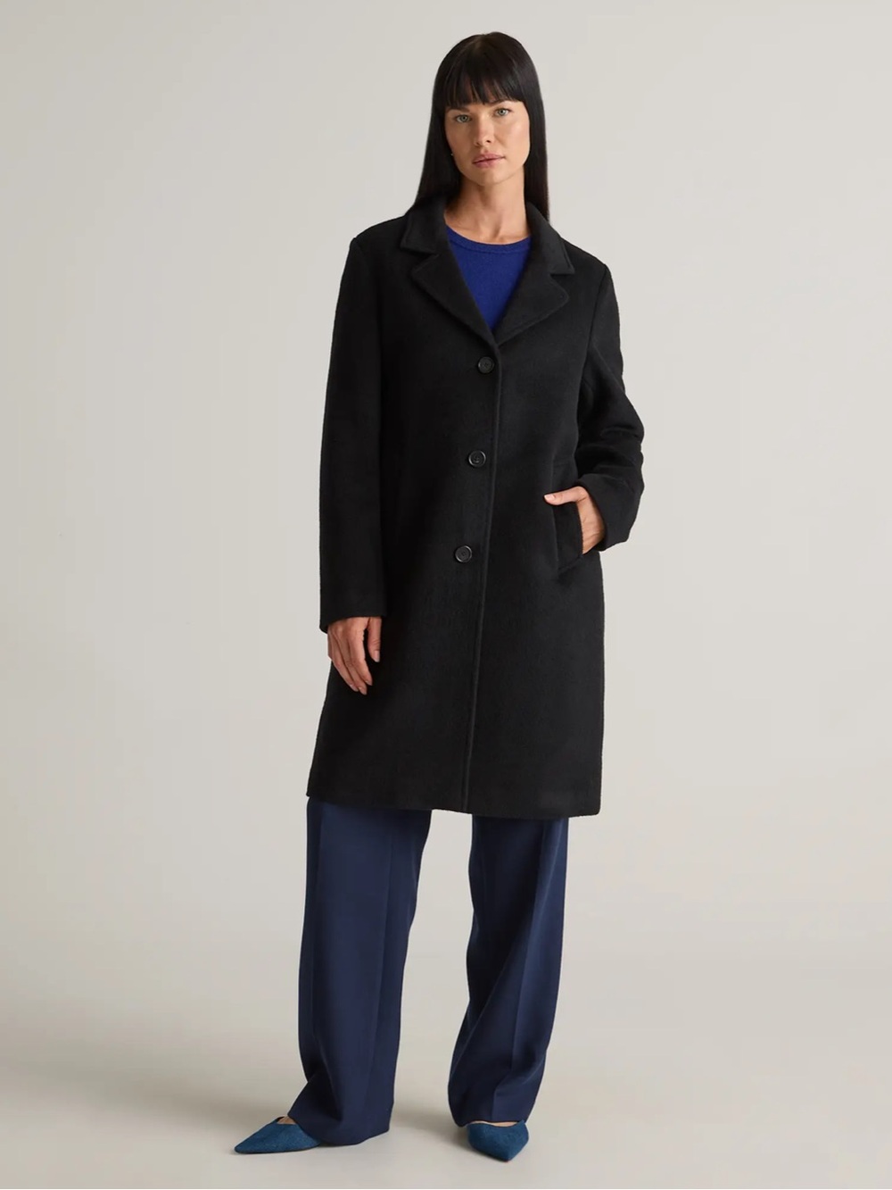 NWT QUINCE Women’s Camel Hair Single-Breasted Midi Coat Black XL